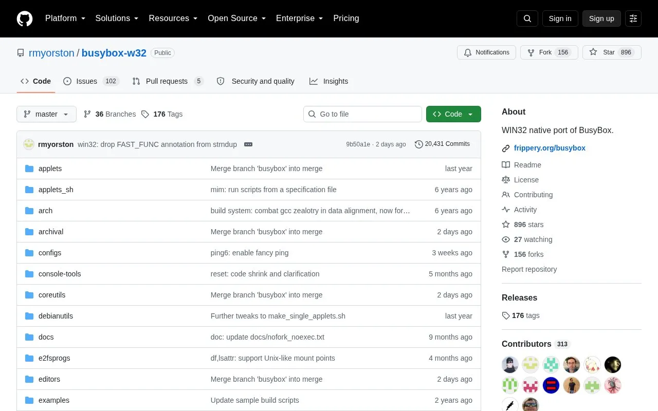 Busybox W32 homepage screenshot