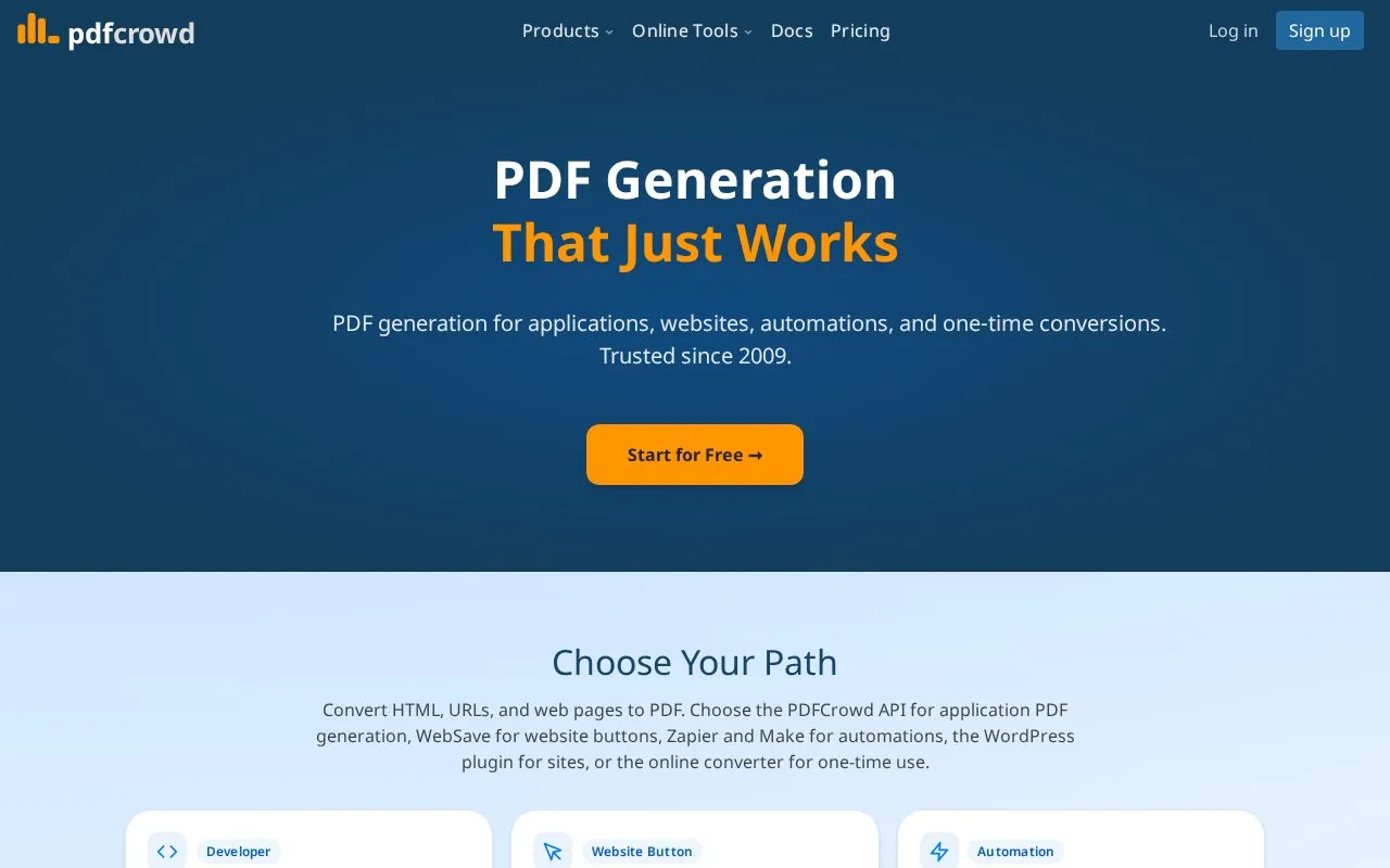 PDFCrowd homepage screenshot