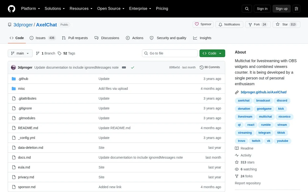 AxelChat homepage screenshot