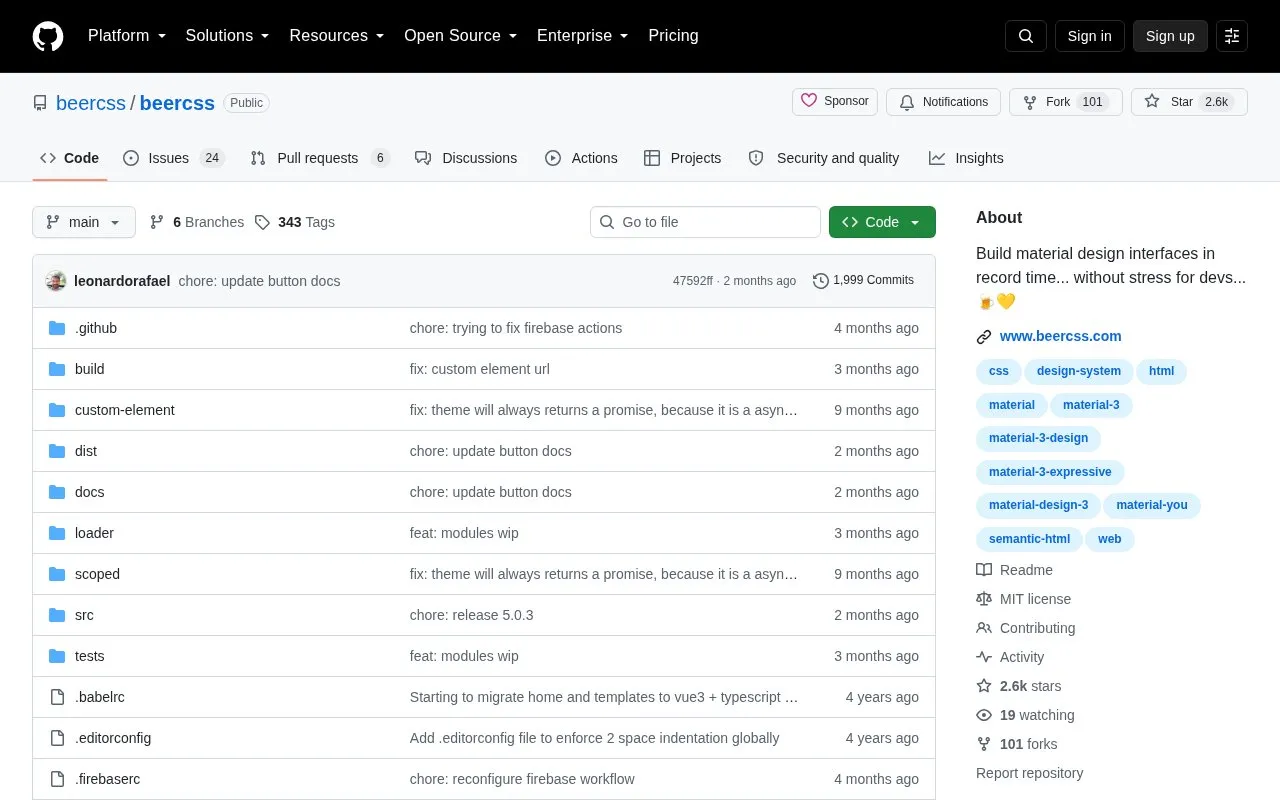 Beercss homepage screenshot