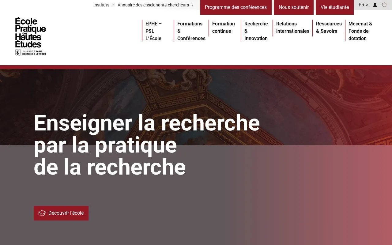 Ecole Pratique des Hautes Etudes homepage screenshot