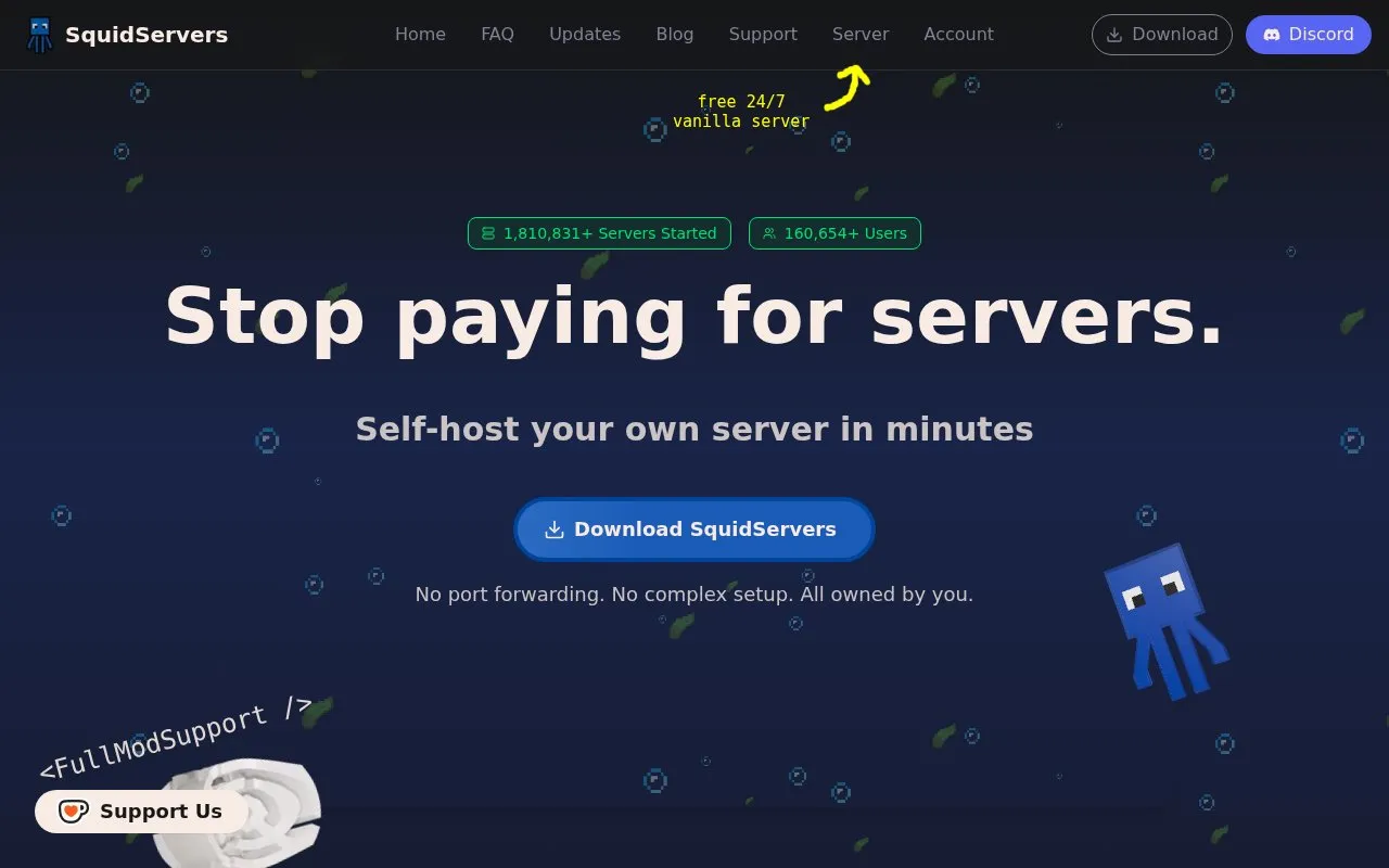 SquidServers homepage screenshot