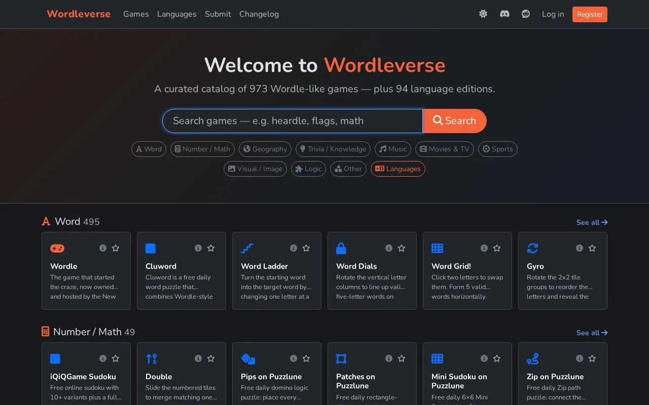 Wordleverse homepage screenshot