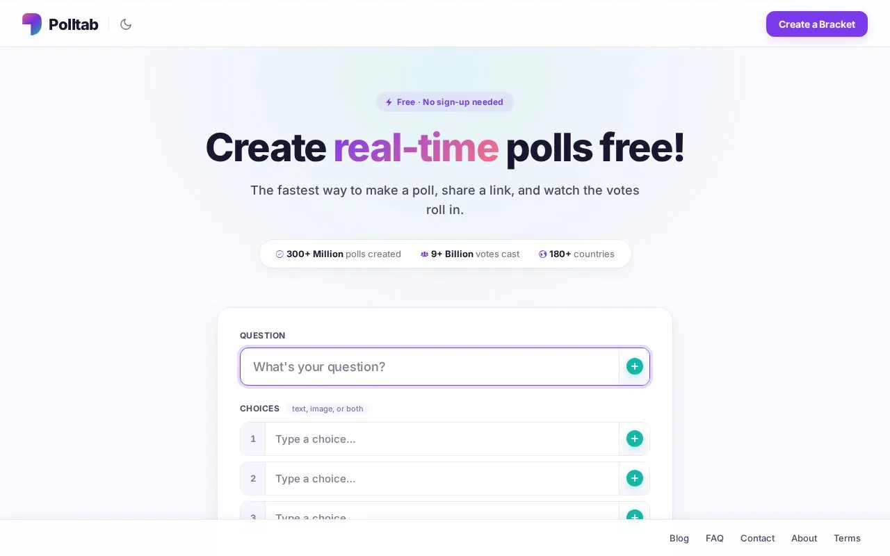 Polltab homepage screenshot
