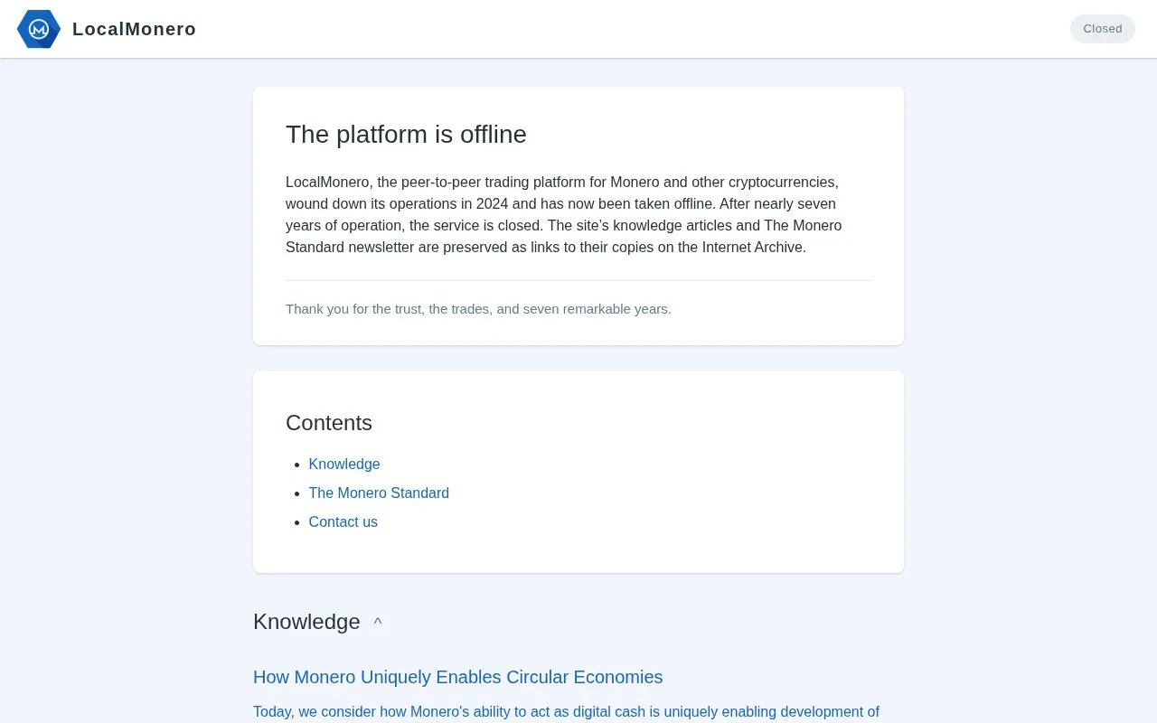 LocalMonero homepage screenshot