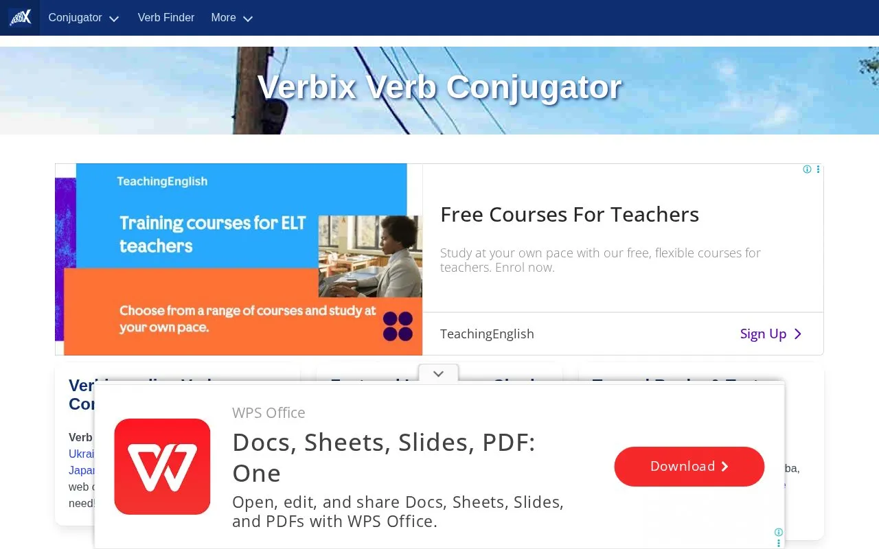 Verbix homepage screenshot