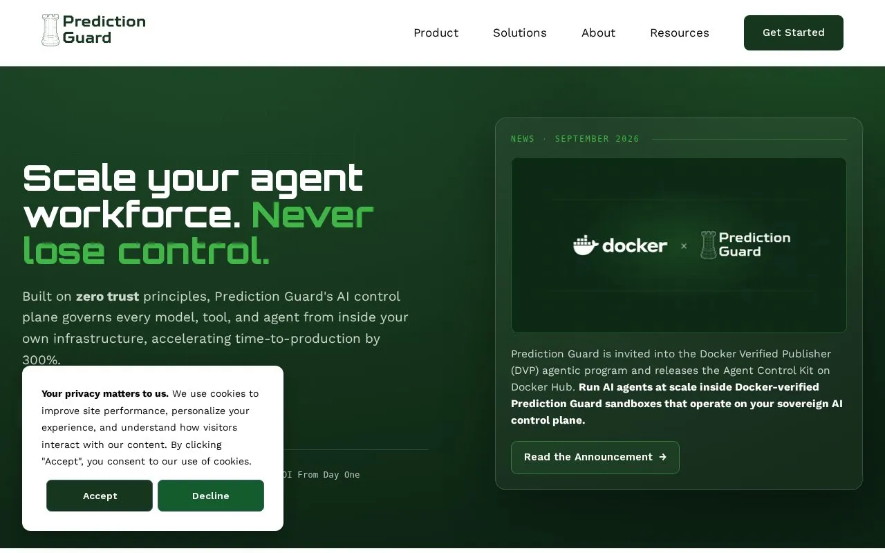 Prediction Guard homepage screenshot