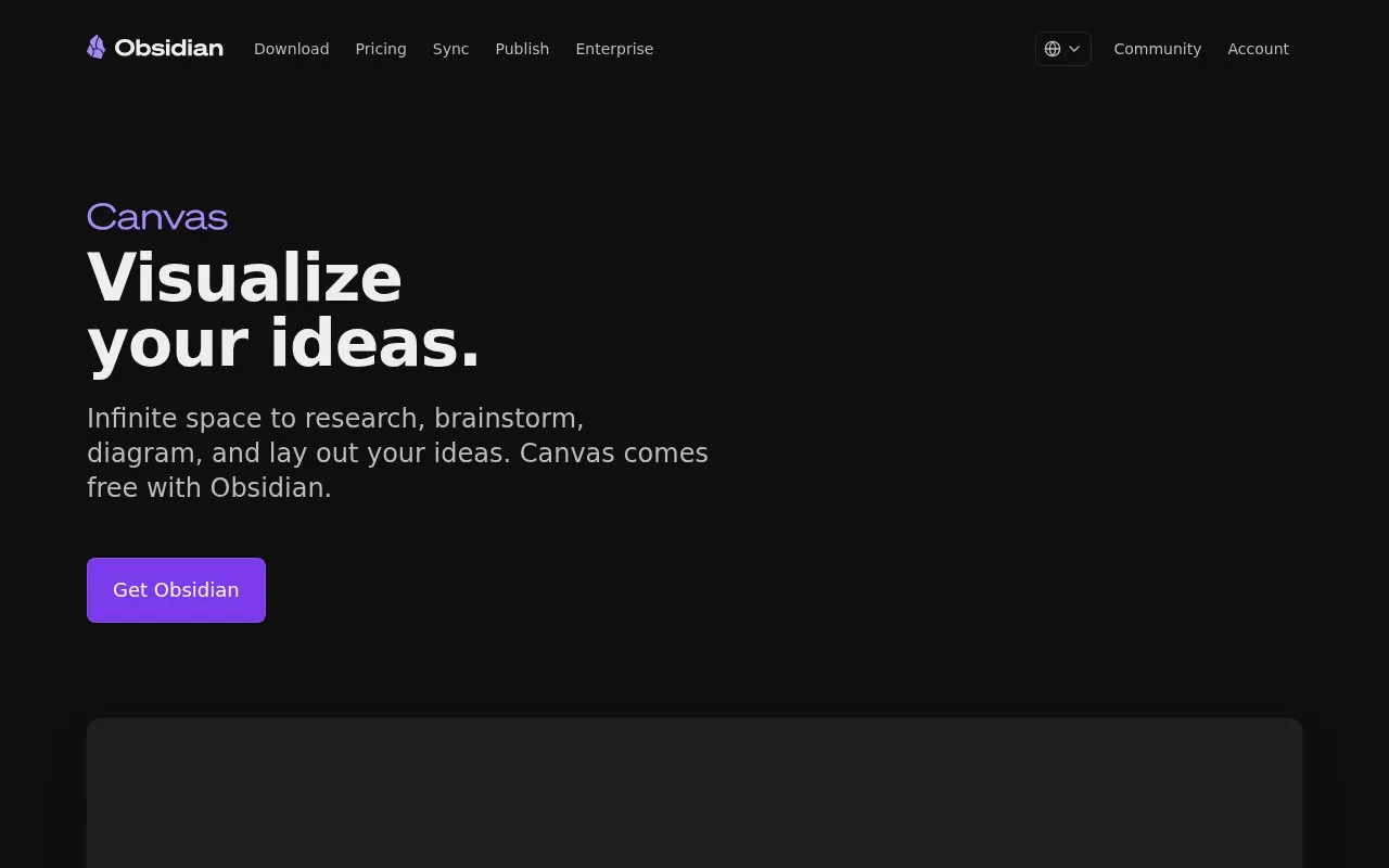 Obsidian Canvas homepage screenshot