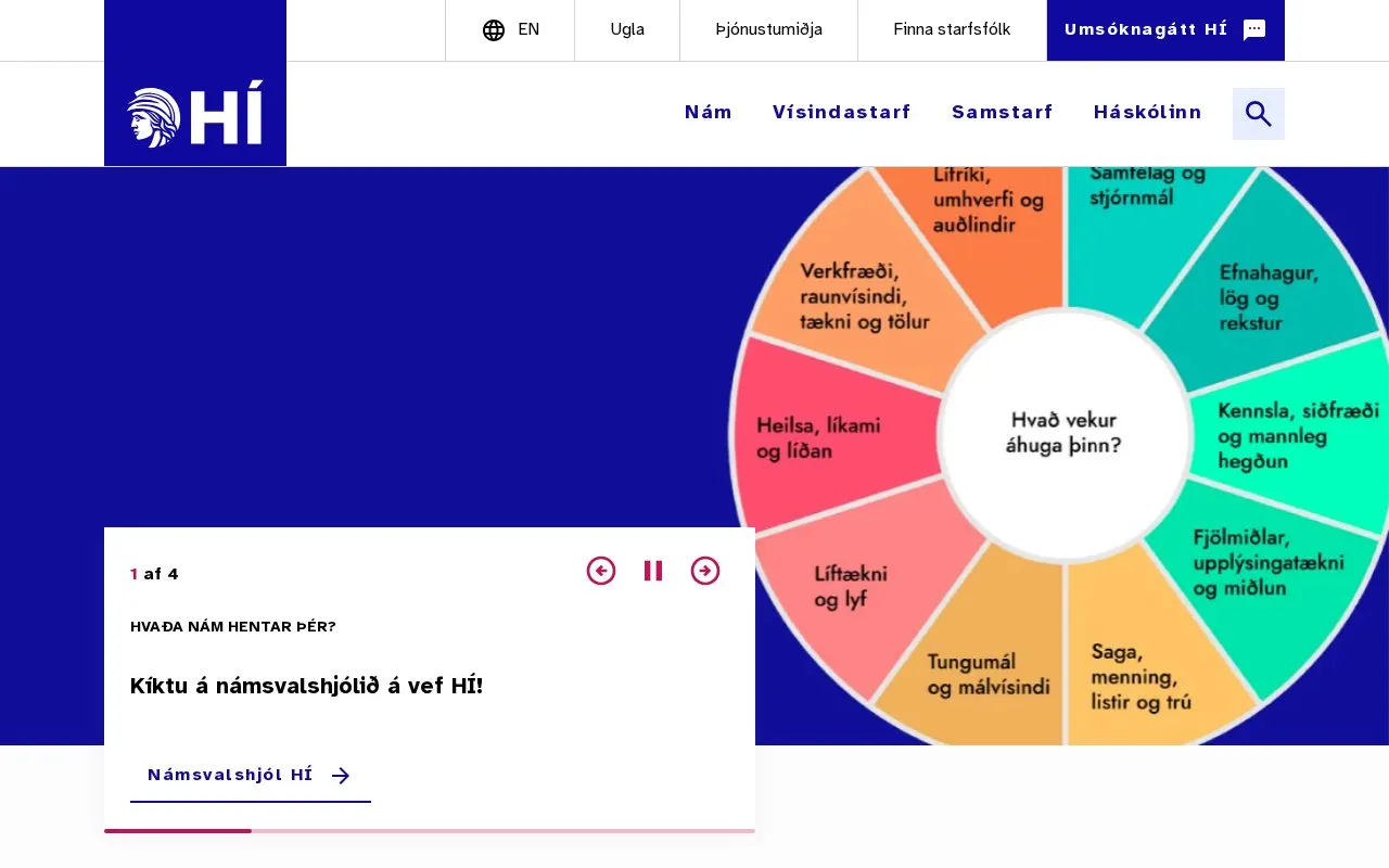 University of Iceland homepage screenshot