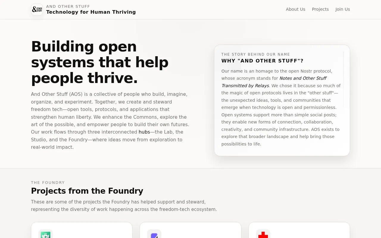 AndOtherStuff homepage screenshot