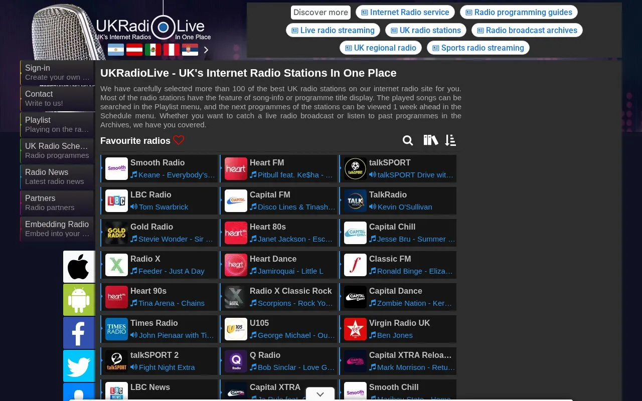UKRadioLive homepage screenshot
