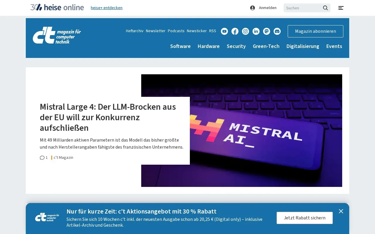 c’t homepage screenshot