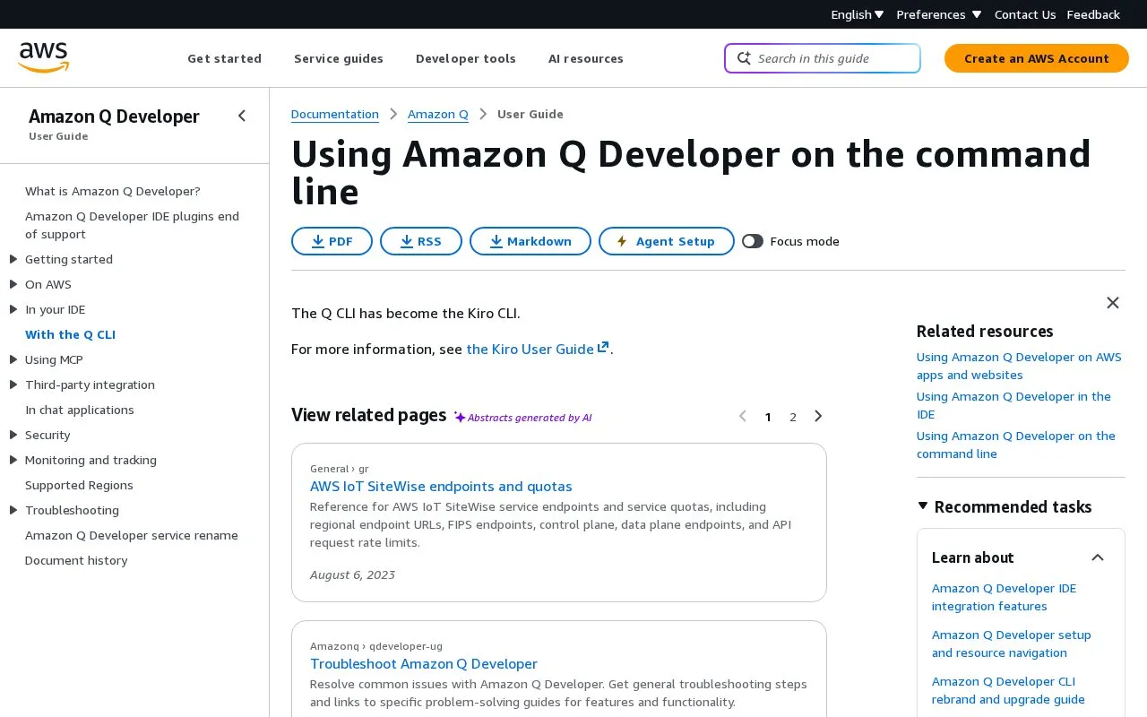 Amazon Q Developer CLI homepage screenshot