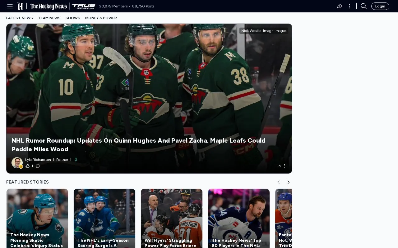The Hockey News homepage screenshot