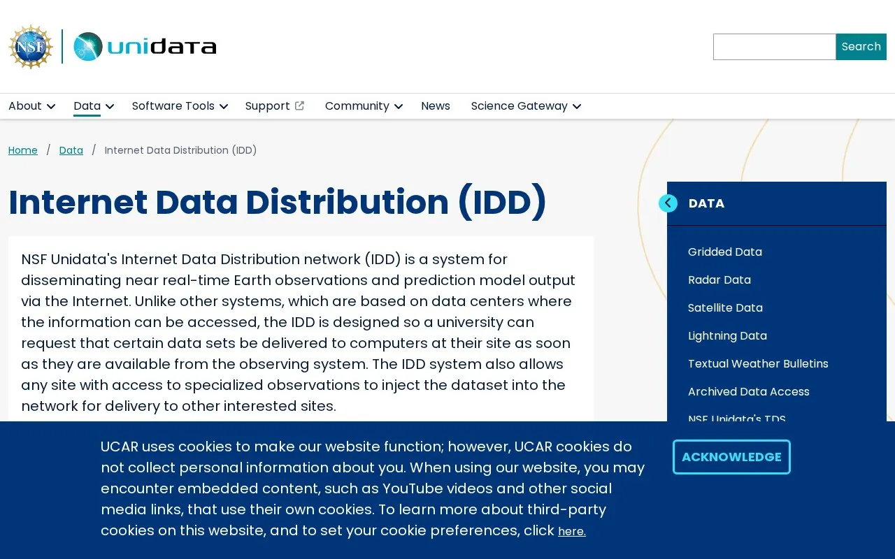 Unidata Internet Data Distribution homepage screenshot