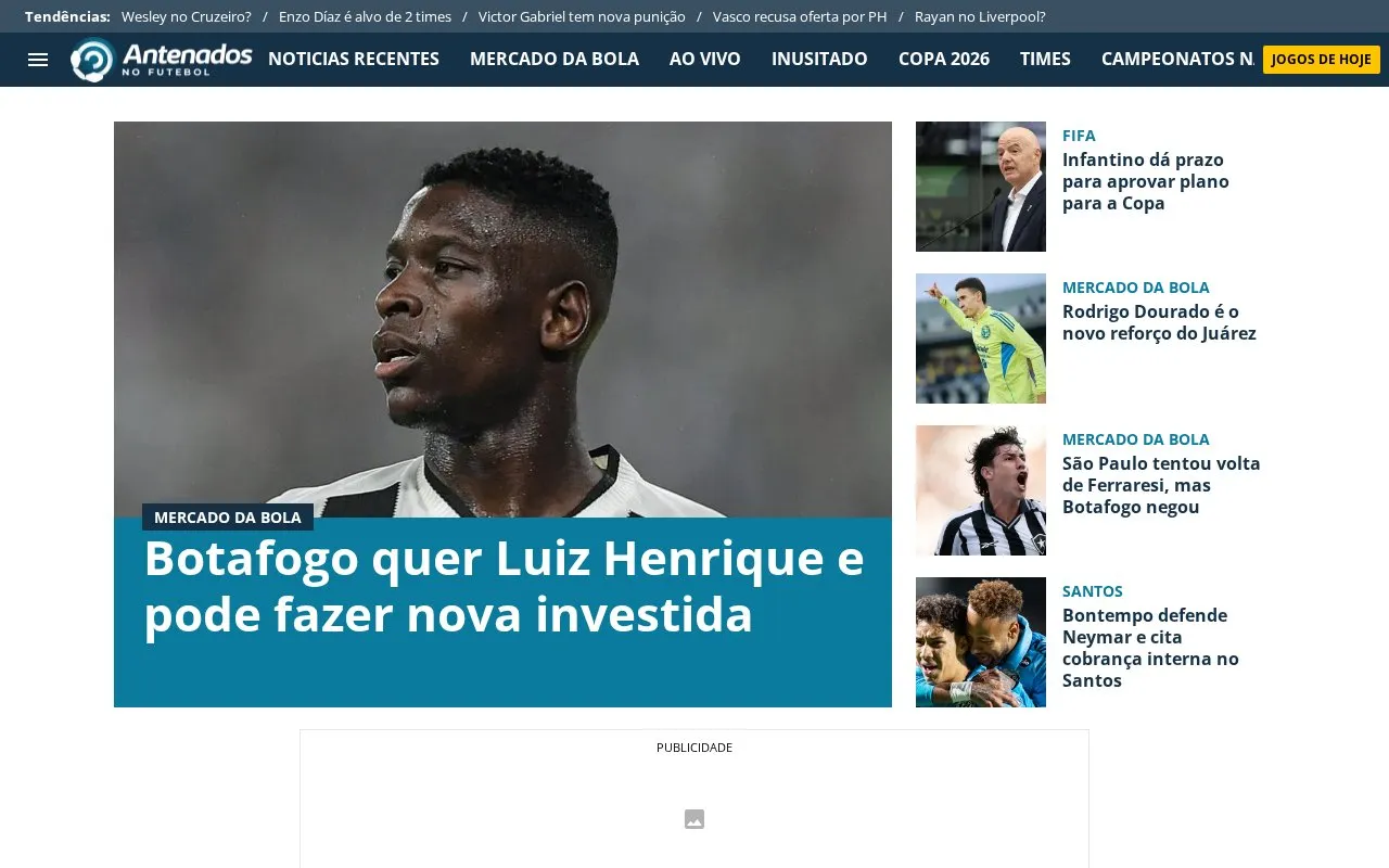 Antenados no Futebol homepage screenshot