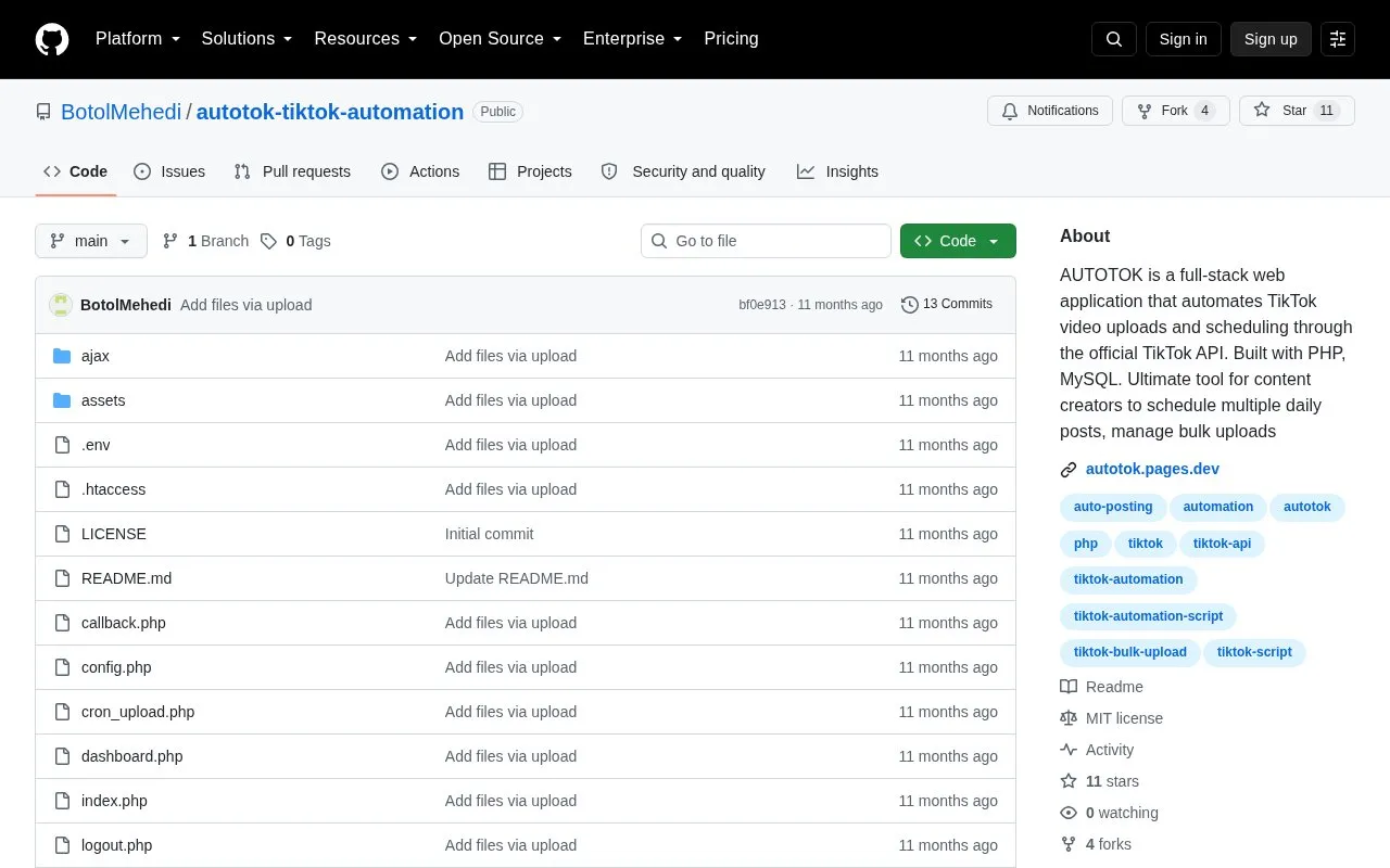 autotok-tiktok-automation homepage screenshot