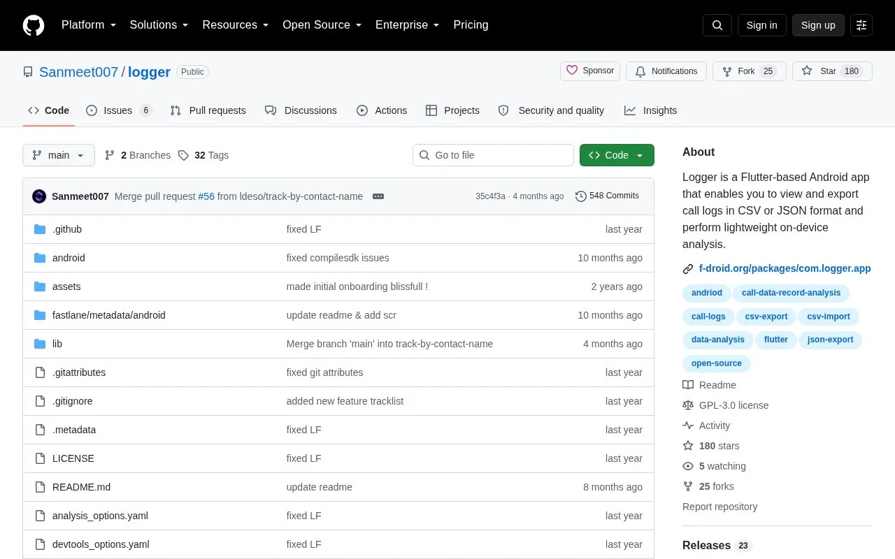 Logger homepage screenshot