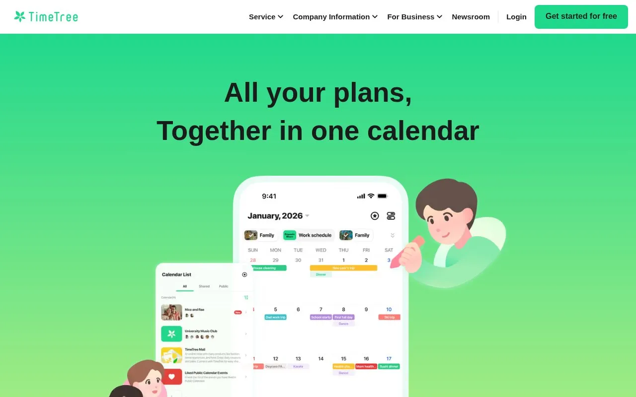 TimeTreeApp homepage screenshot