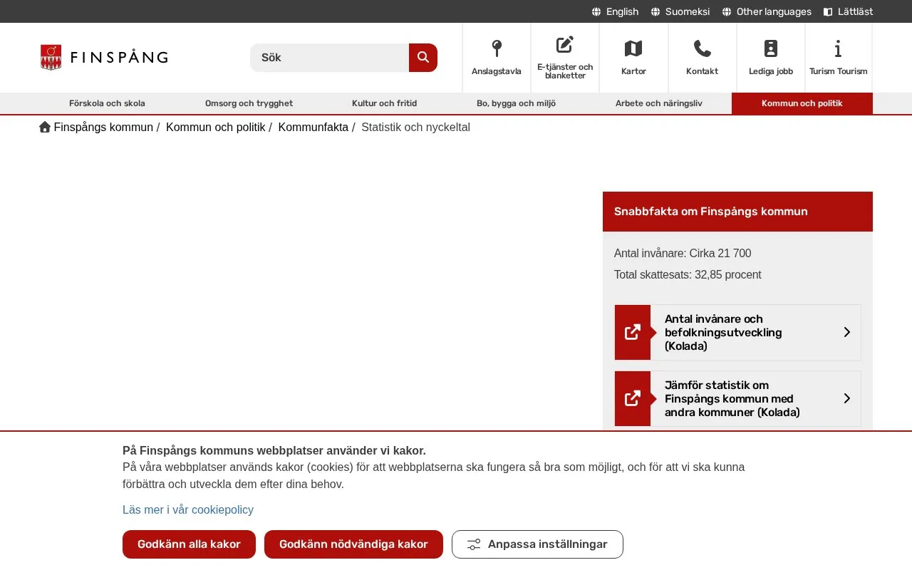 Finspång Municipality Open Data homepage screenshot
