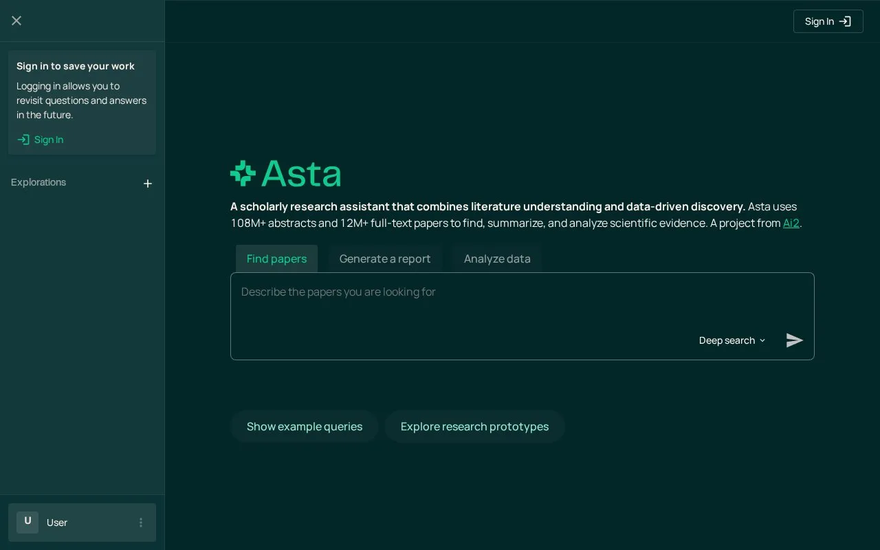 Ai2 Asta homepage screenshot