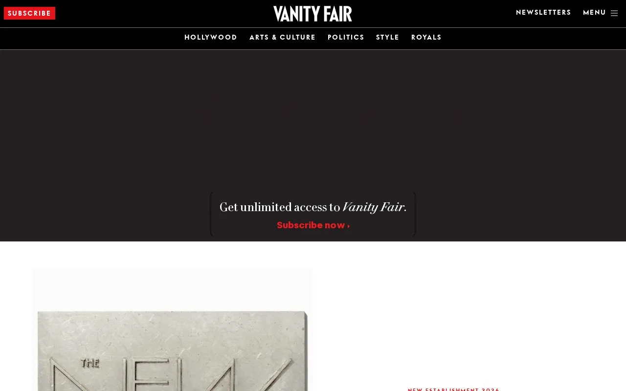 Vanity Fair homepage screenshot