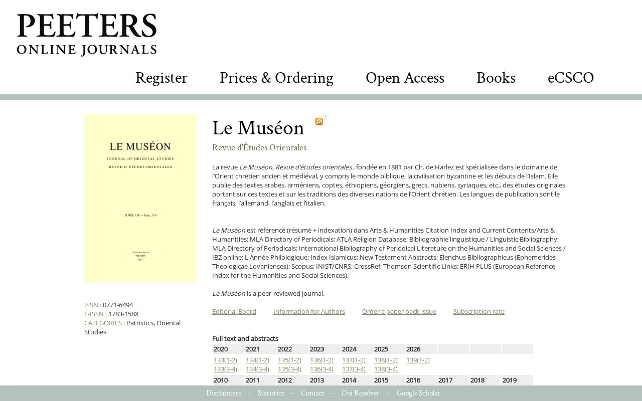 Le Muséon homepage screenshot