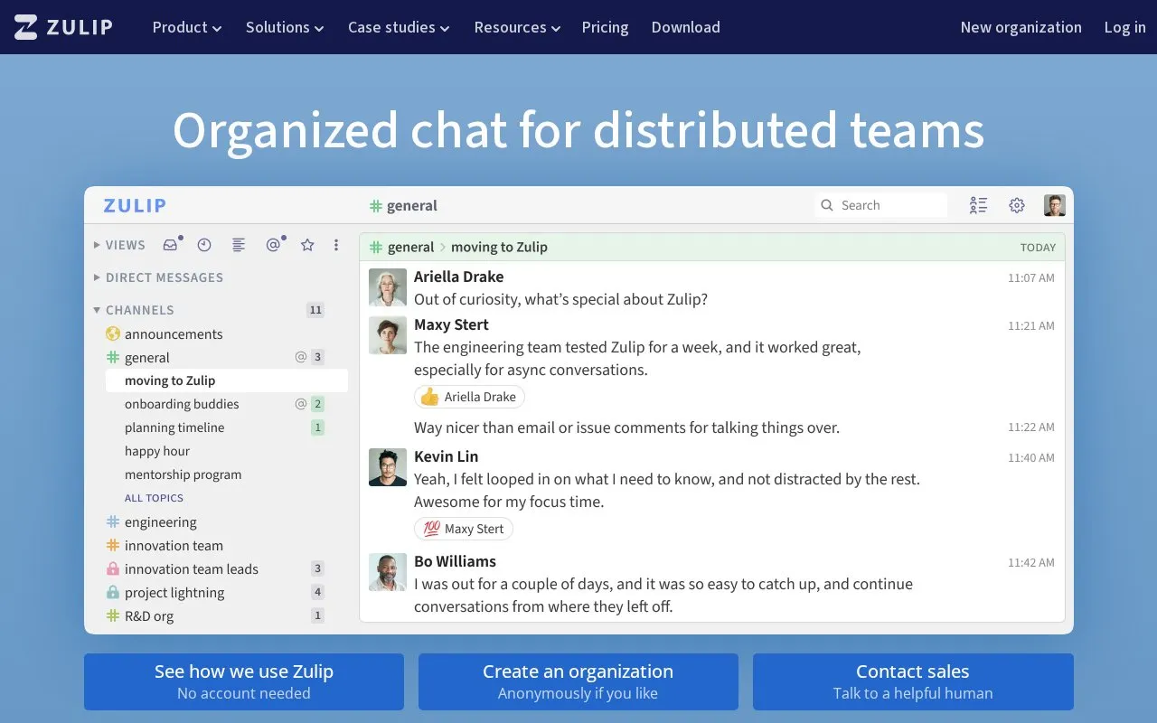 Zulip homepage screenshot