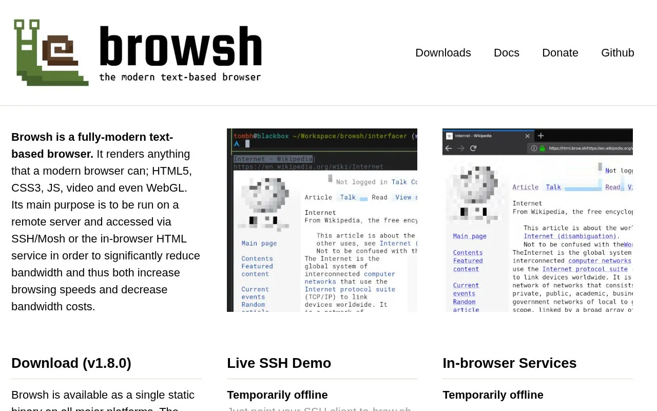 Browsh homepage screenshot