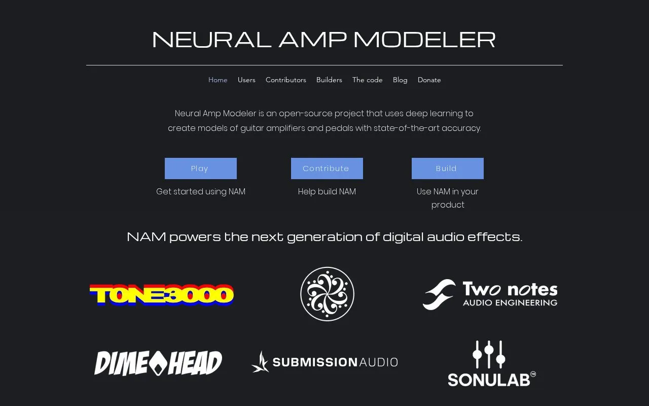 NeuralAmpModeler homepage screenshot