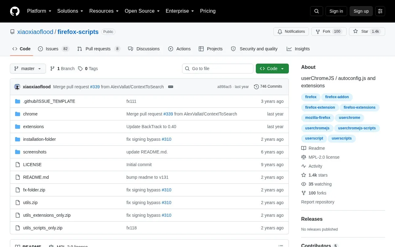 Firefox Scripts homepage screenshot