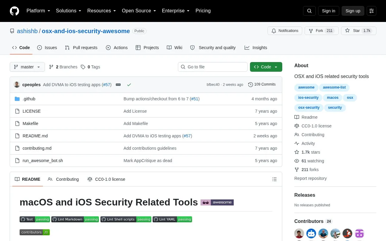 Awesome OSX Security homepage screenshot
