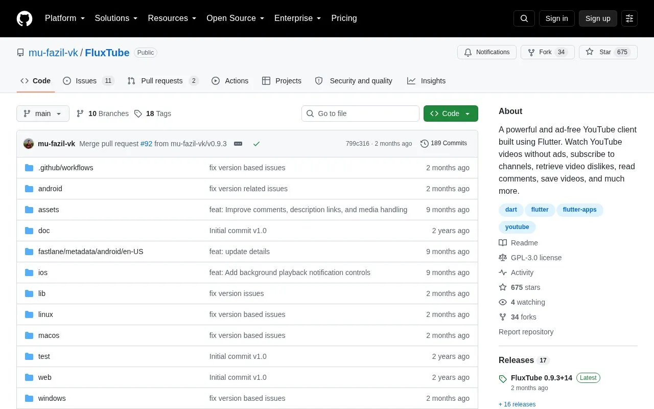 FluxTube homepage screenshot