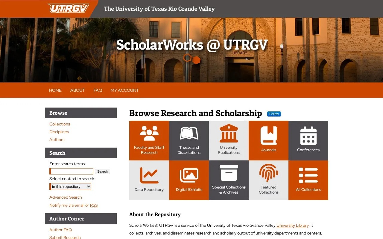 ScholarWorks @ UTRGV homepage screenshot