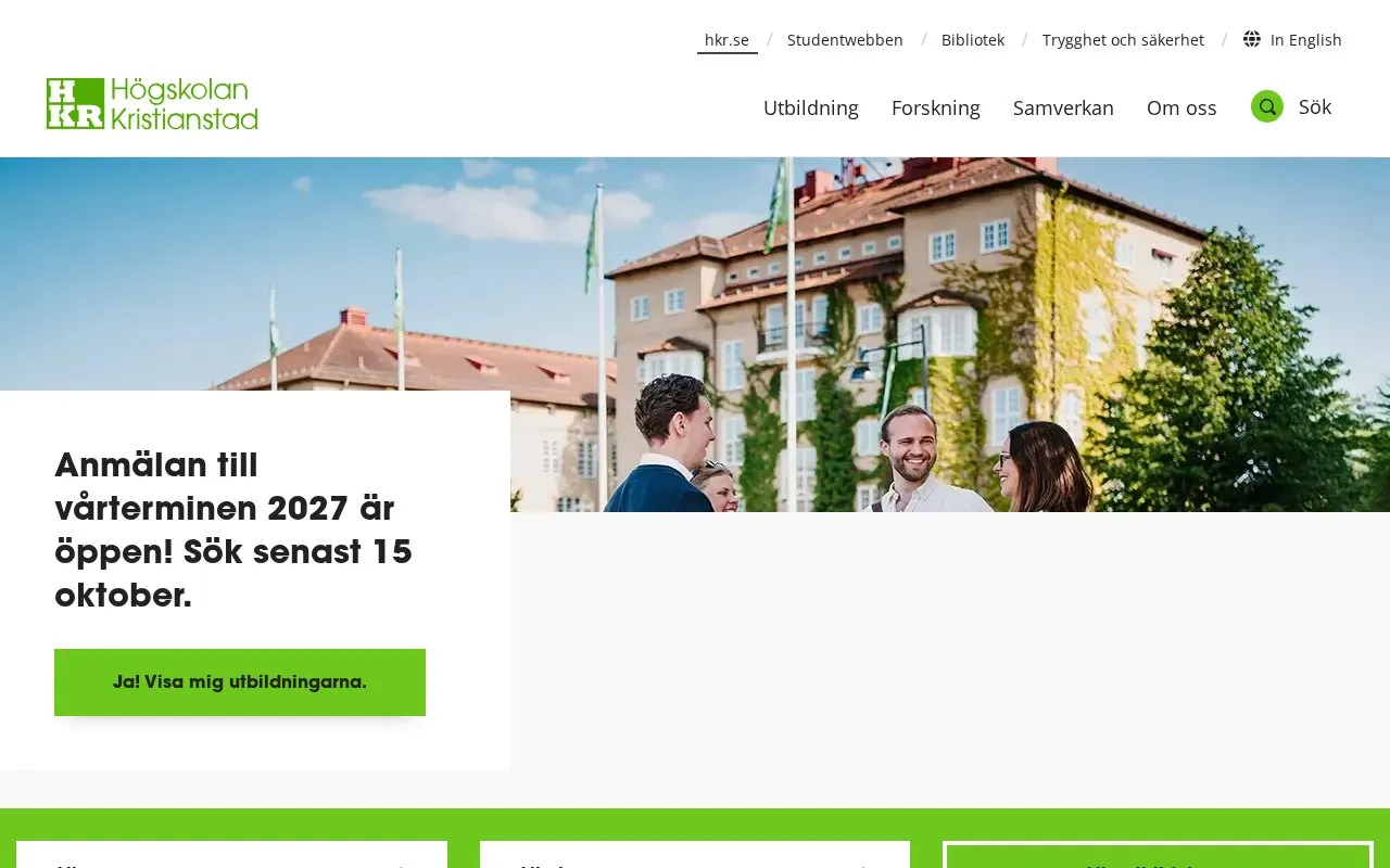 Kristianstad University homepage screenshot
