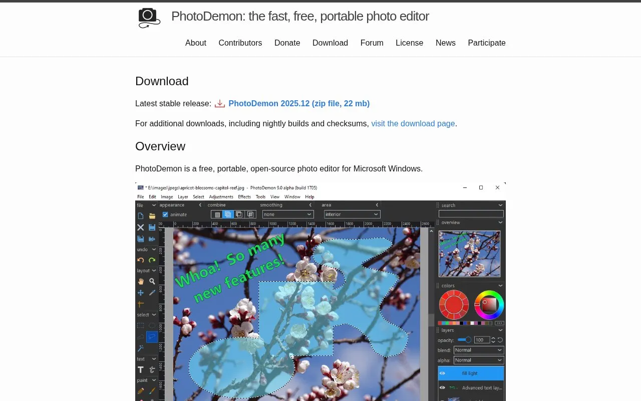 PhotoDemon homepage screenshot