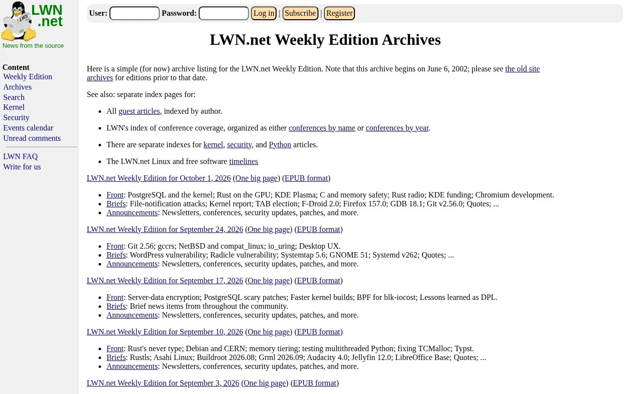 LWN homepage screenshot