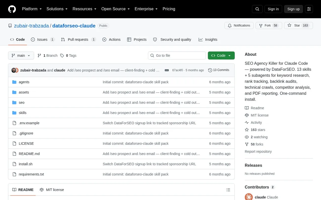 dataforseo-claude homepage screenshot