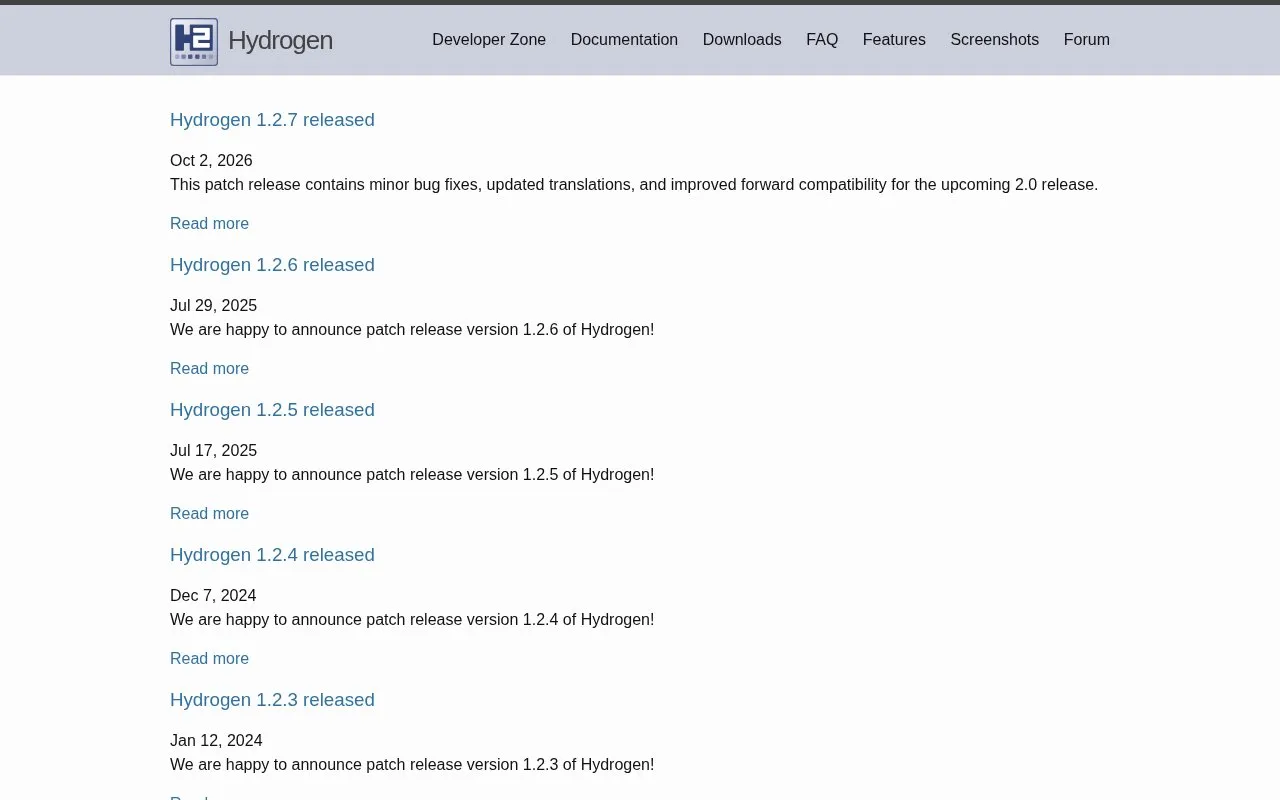 Hydrogen homepage screenshot