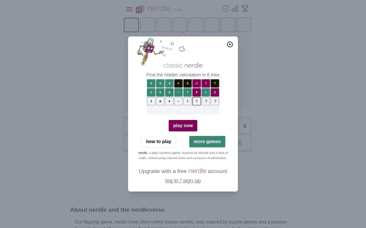 Nerdle homepage screenshot