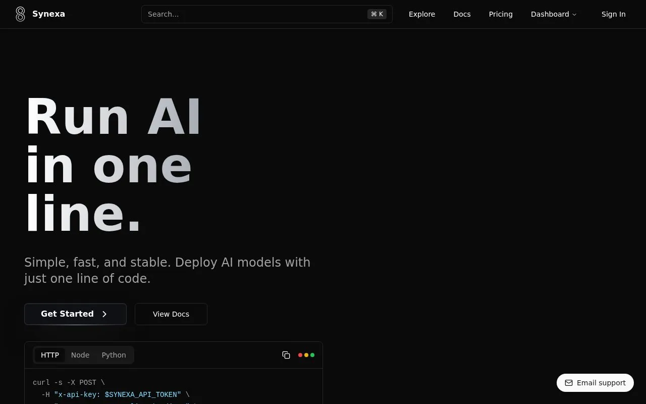 Synexa AI homepage screenshot