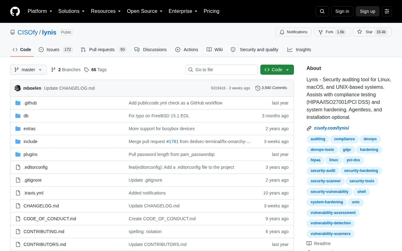 Lynis homepage screenshot