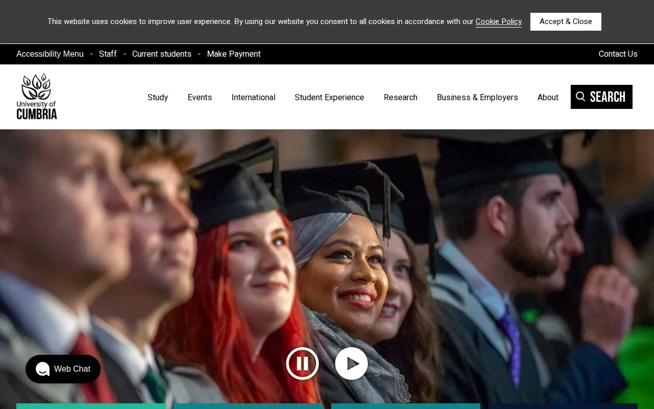 University of Cumbria homepage screenshot