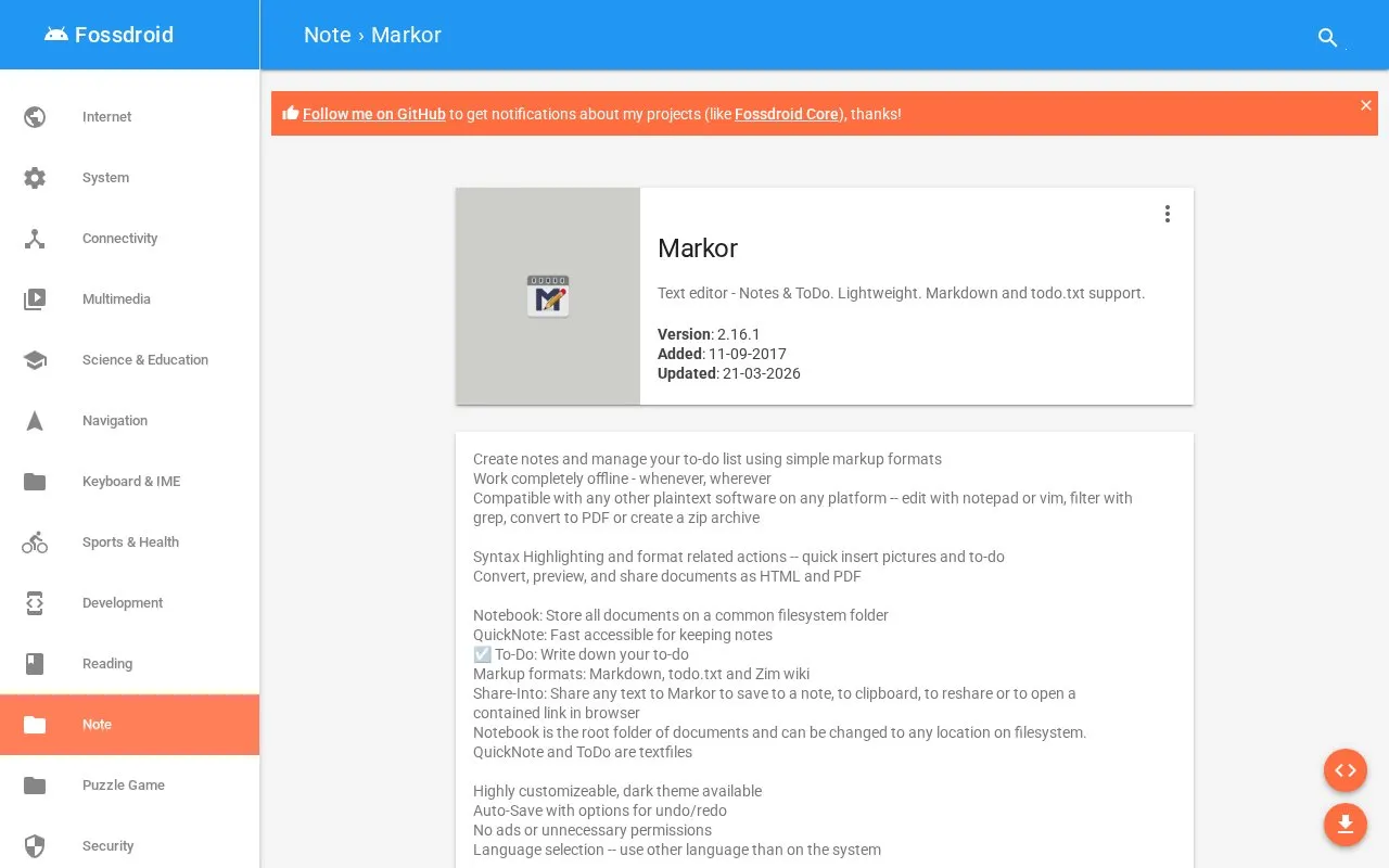 Markor homepage screenshot