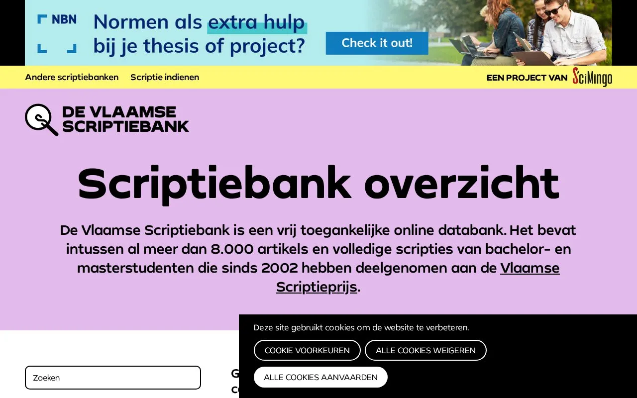 De Vlaamse Scriptiebank homepage screenshot