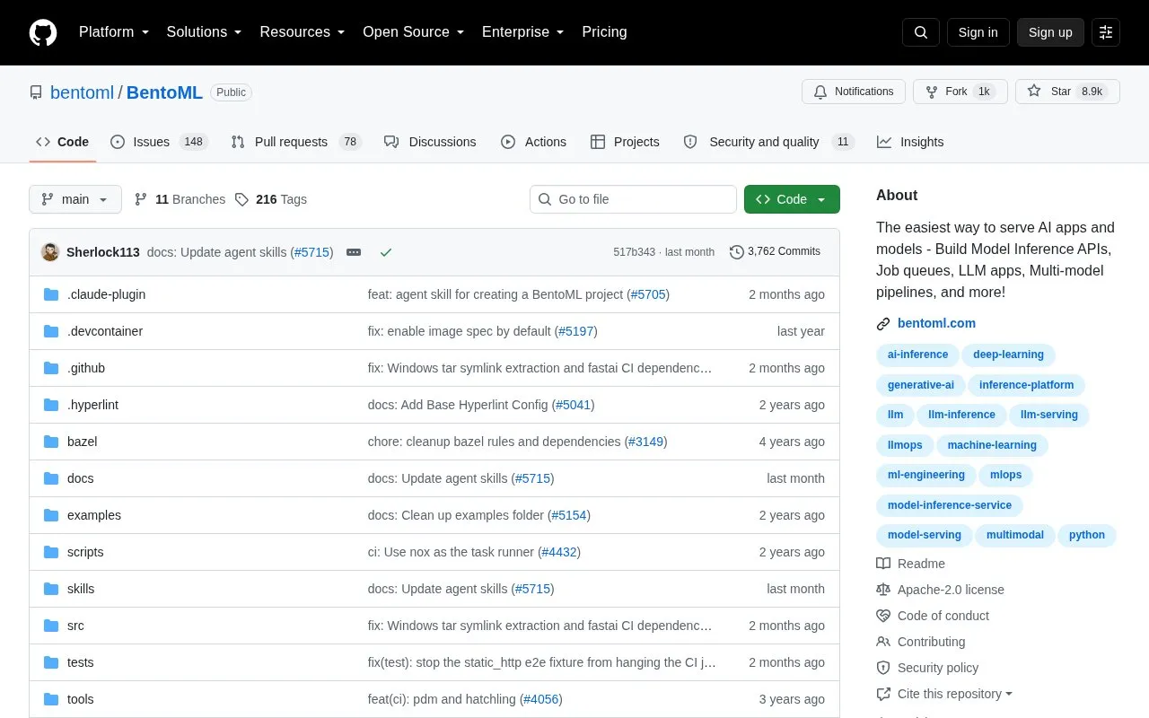 BentoML homepage screenshot