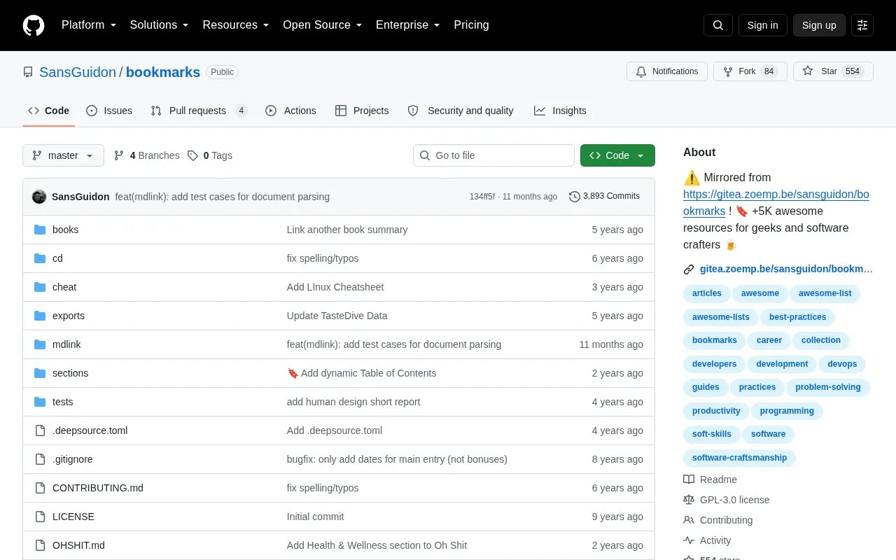 bookmarks homepage screenshot