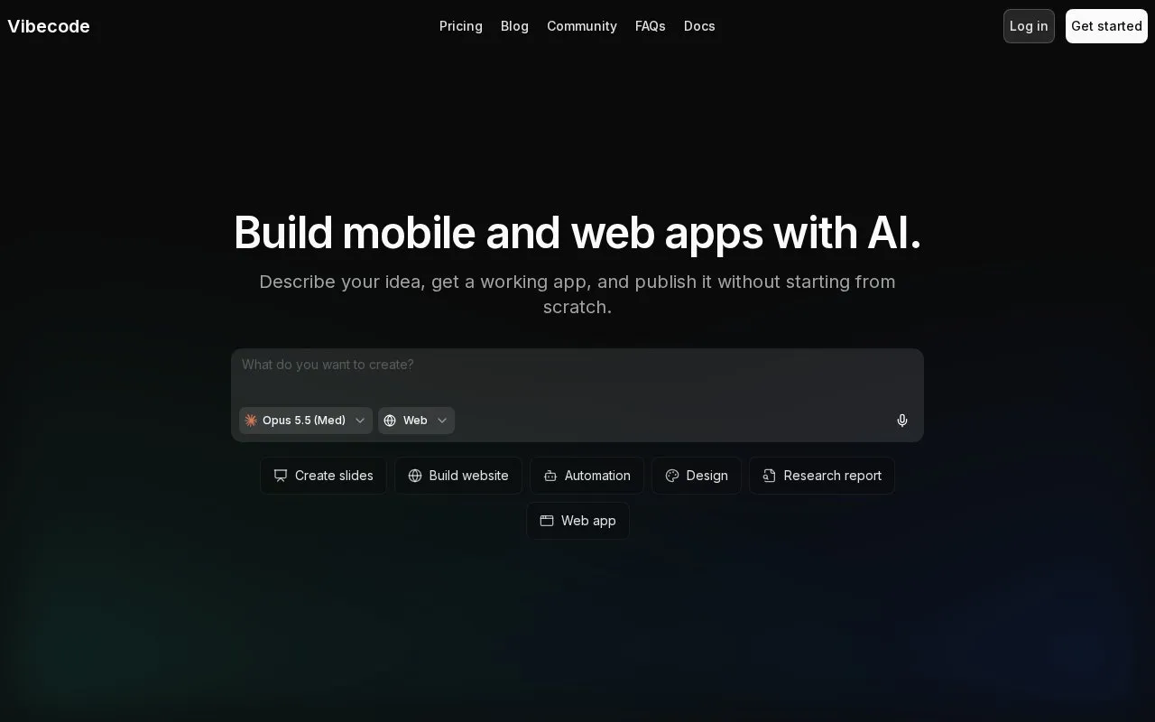 Vibecode homepage screenshot