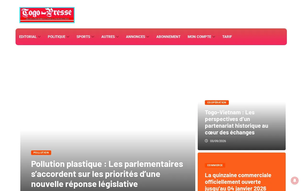 Togo - Presse homepage screenshot