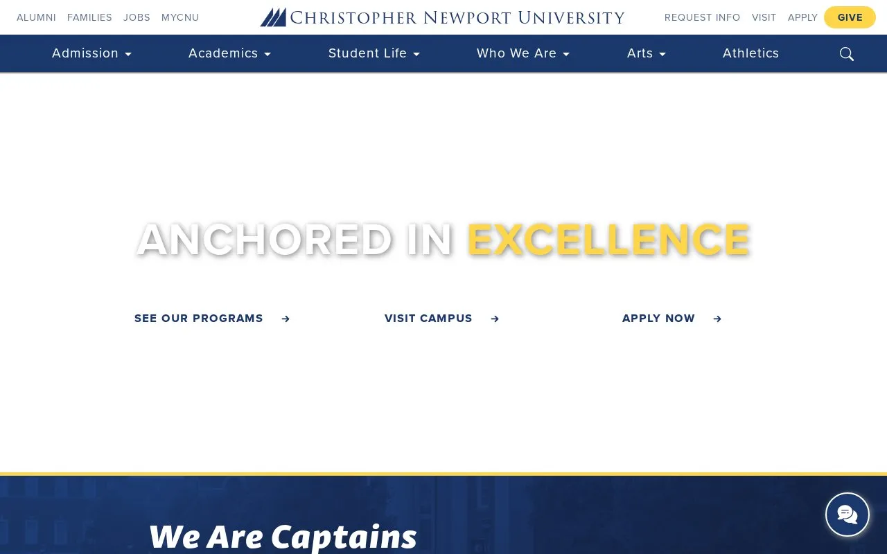 Christopher Newport University homepage screenshot